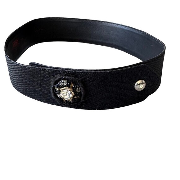 Vintage Valentino Night Black Beaded Fabric Leather Waist Belt xs 80s